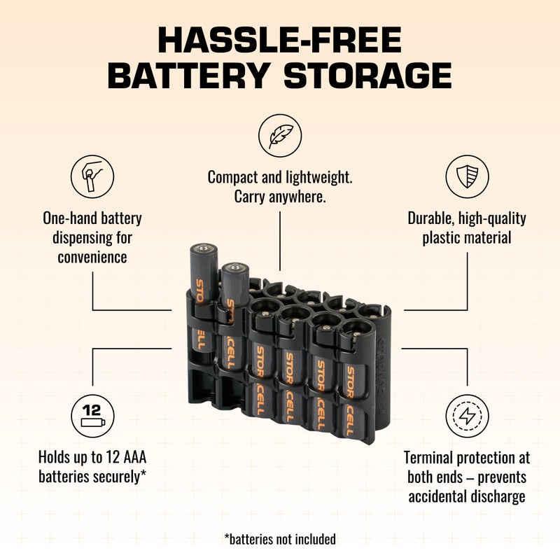 Storacell by Powerpax AAA Battery Storage Caddy, Black, Holds 12 Batteries (Not Included) - Image 4